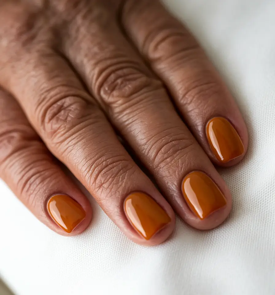 fall nail colors for brown skin Buttered Caramel in Short Rounds