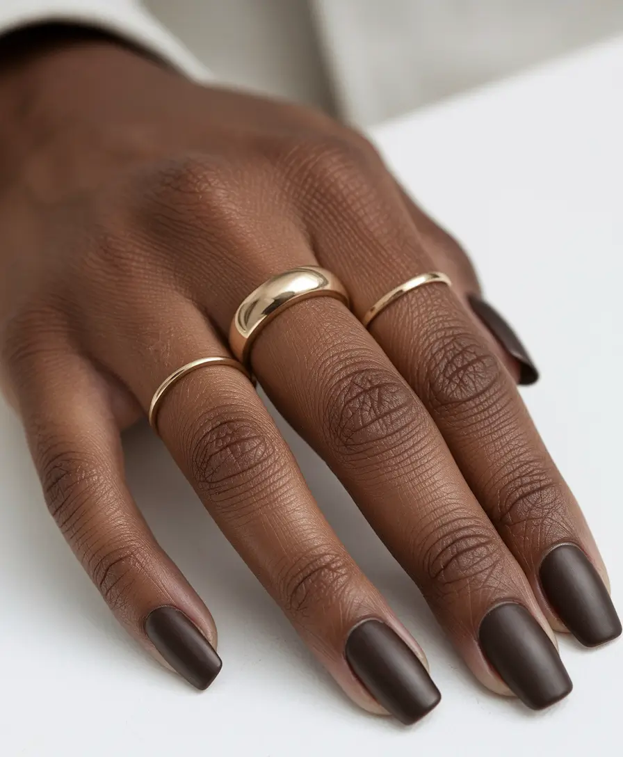 fall nail colors for brown skin Matte Chocolate Minimalism for Everyday Luxe