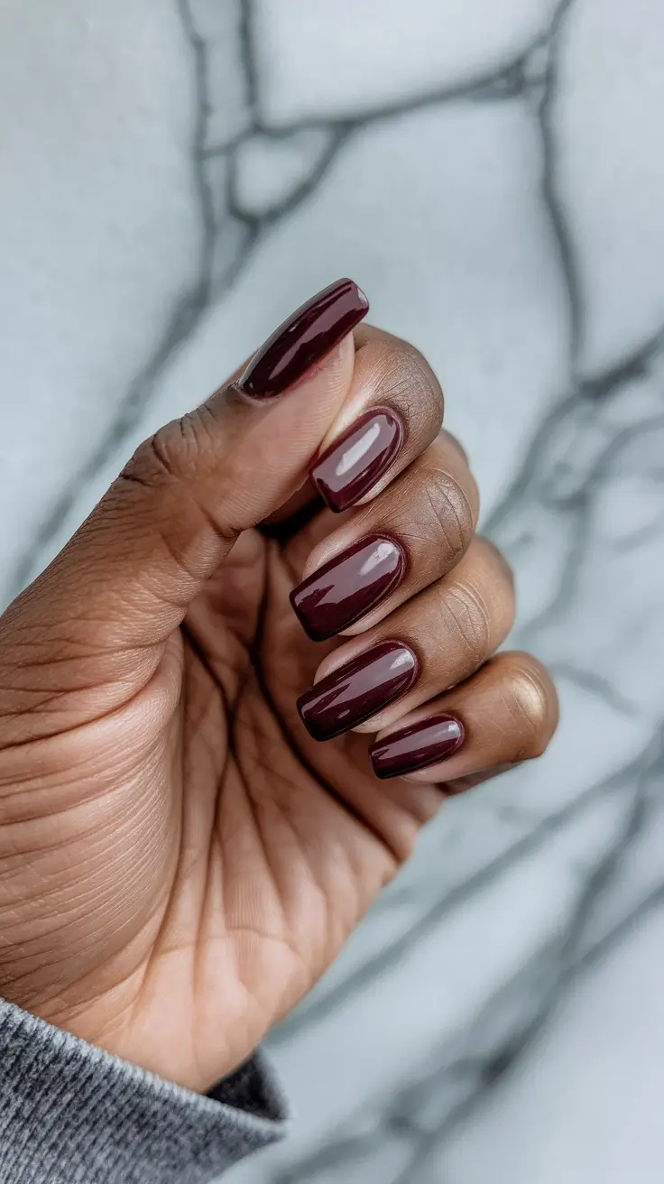 fall nail colors for brown skin Wine-Soaked Gloss on a Classic Square