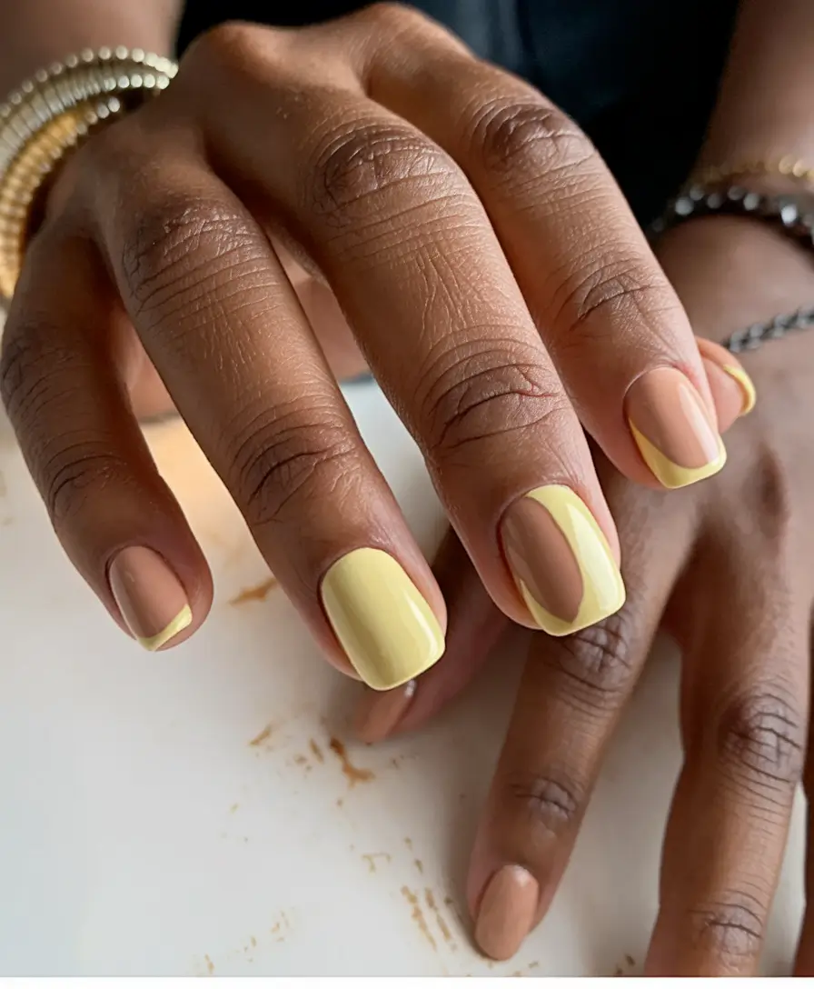 fall nail colors for brown skin Sunny Butterscotch Meets Neutral Minimalism