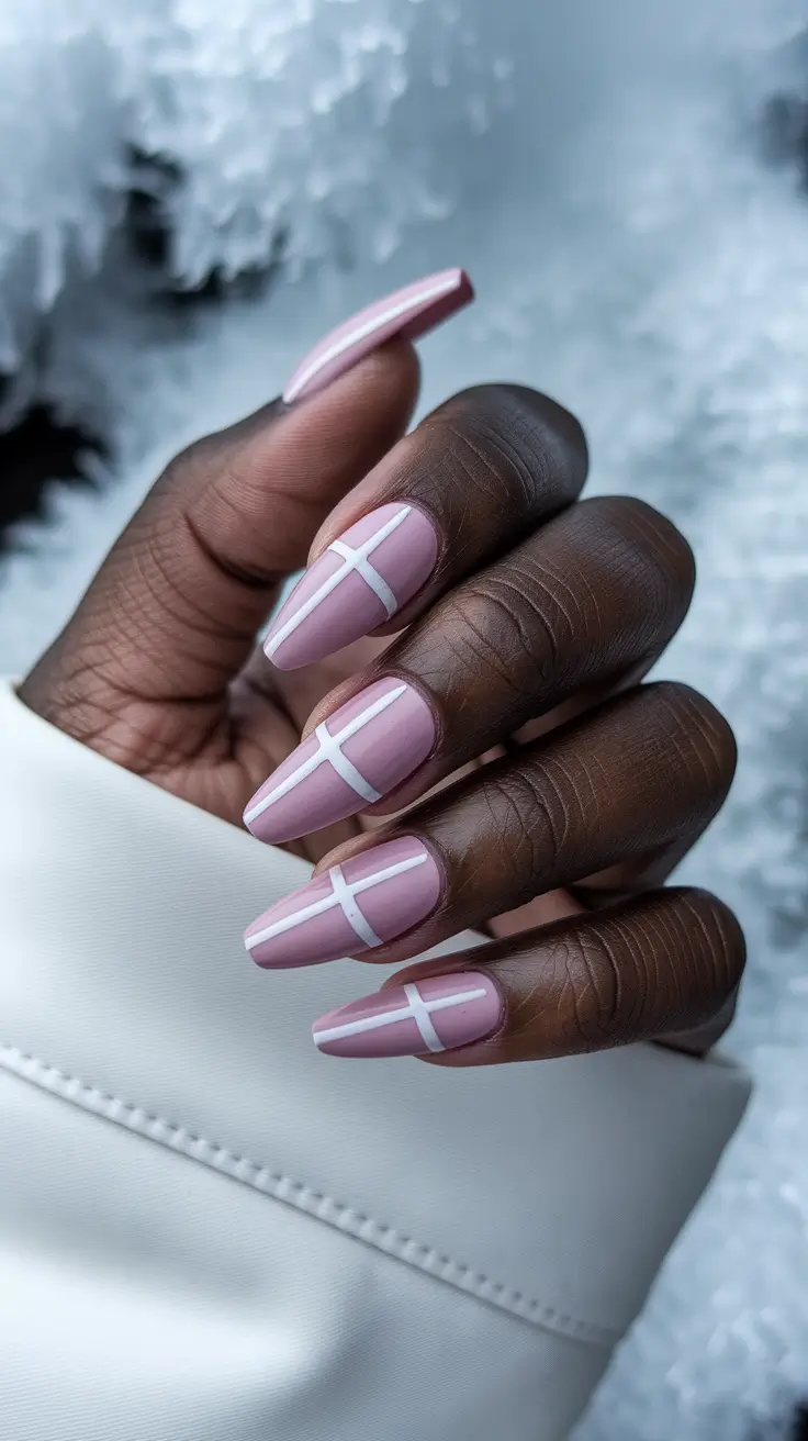 fall nail colors dark skin Chic Crossed Lines on Dusty Mauve