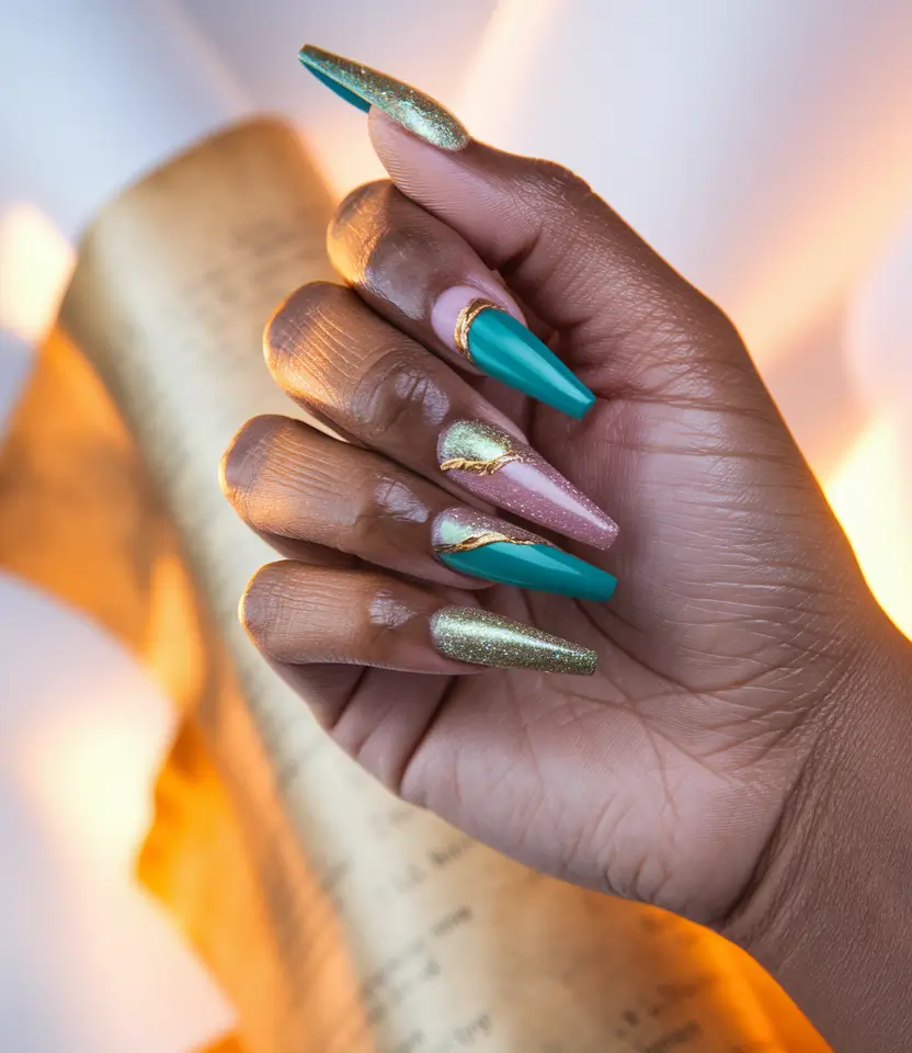 fall nail colors dark skin Golden Teal Luxe Mix