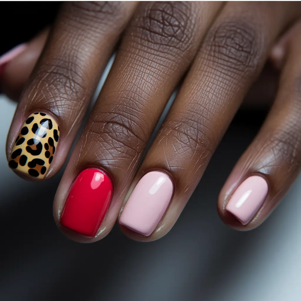 fall nail colors dark skin Chic Leopard Accent Mix