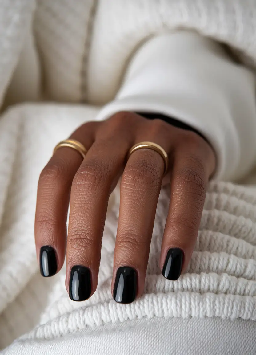 fall nail colors dark skin Jet Black Shine Shortie