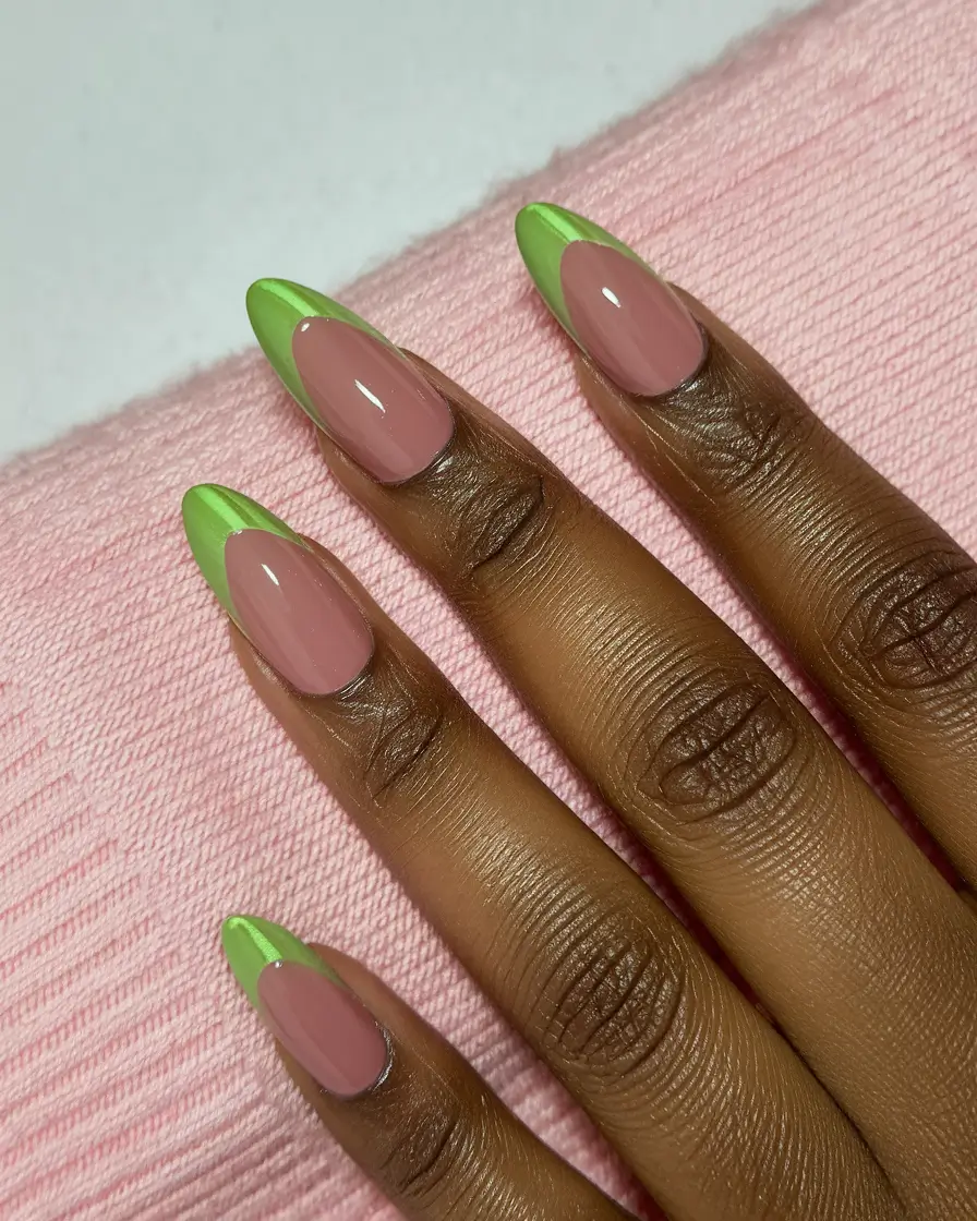 fall nail colors dark skin Electric Lime French