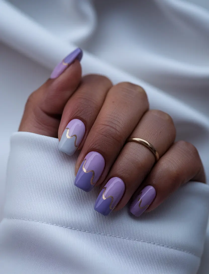 fall nail colors dark skin Lavender Melt With Gold Dips