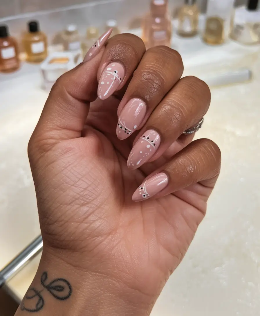 fall nail colors dark skin Milky Blush With Dotted Details