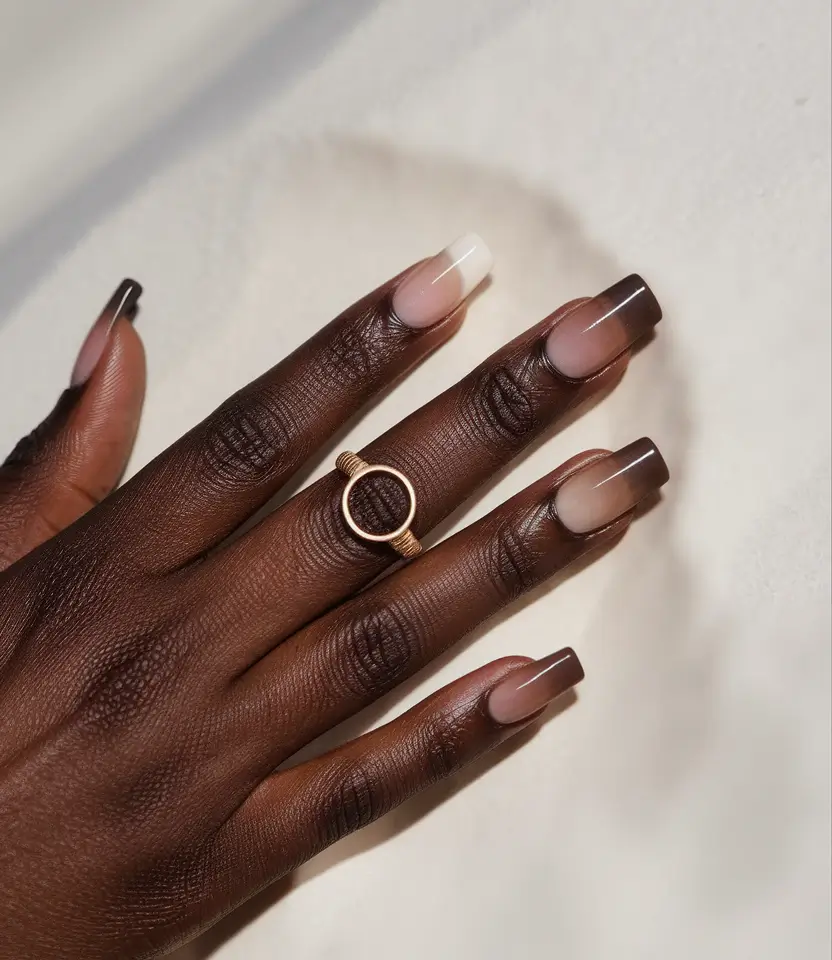 fall nail colors dark skin Ombre Neutrals With a Glossy Finish