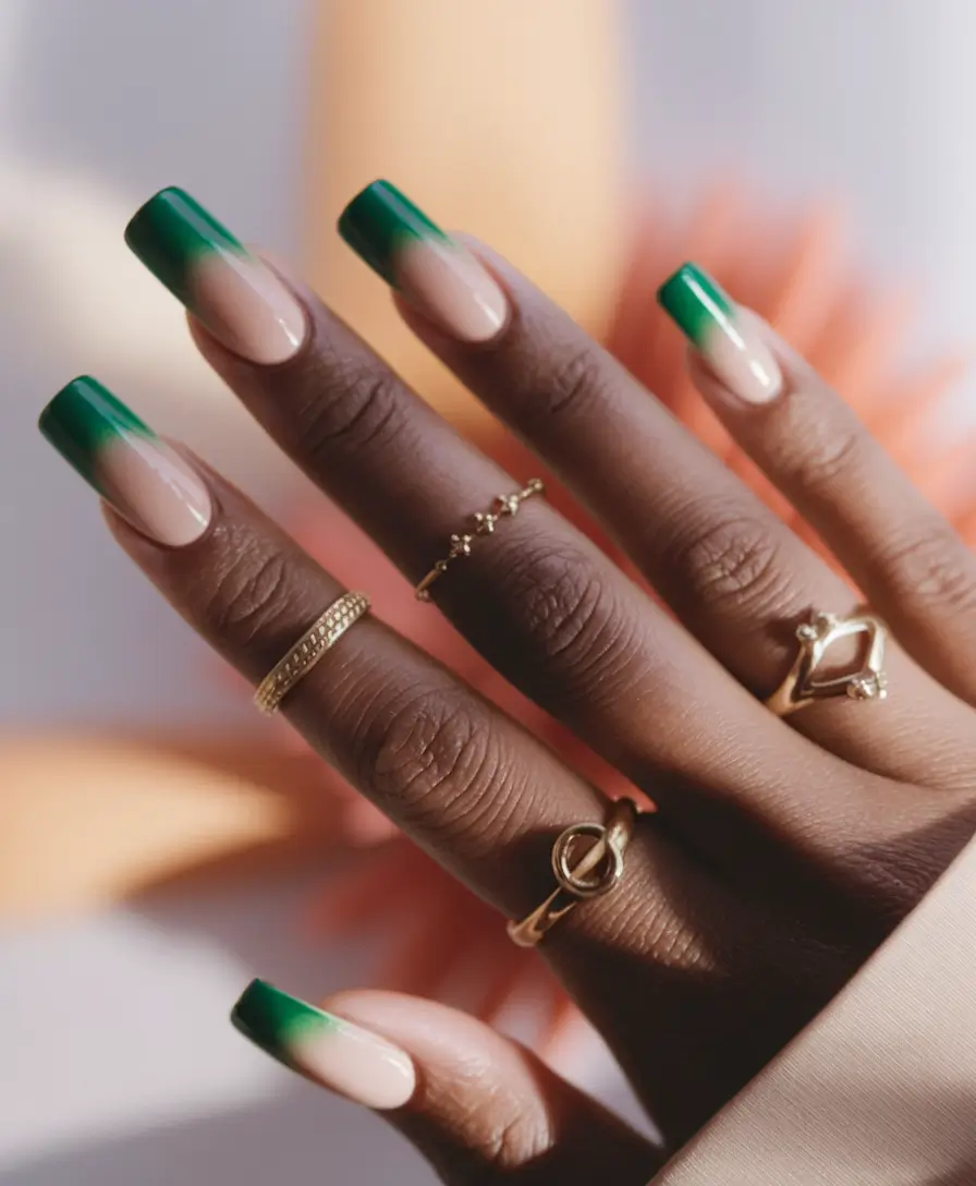 fall nail colors dark skin Forest-Tip French Fade