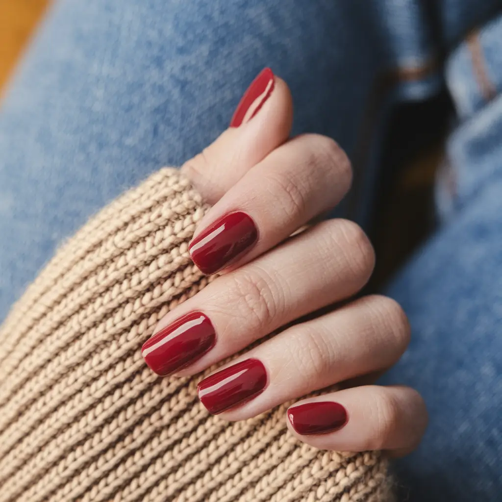 fall nail colors fair skin Crisp Apple Red: A Cozy Classic