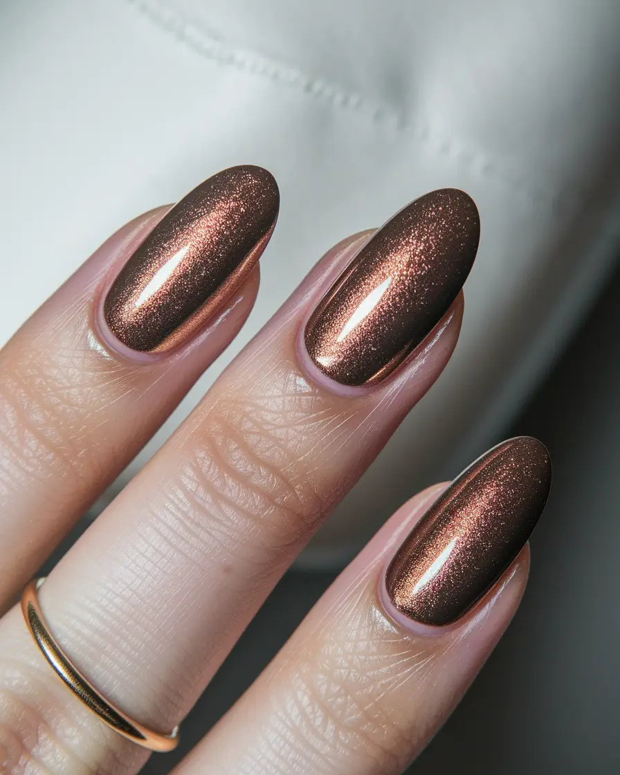 fall nail colors fair skin Copper Cocoa Shimmer: Glazed and Glowing