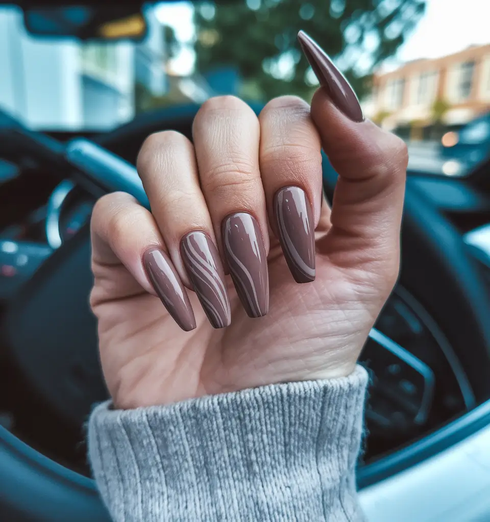 fall nail colors medium skin Glossy Taupe Swirls for Elevated Neutrals