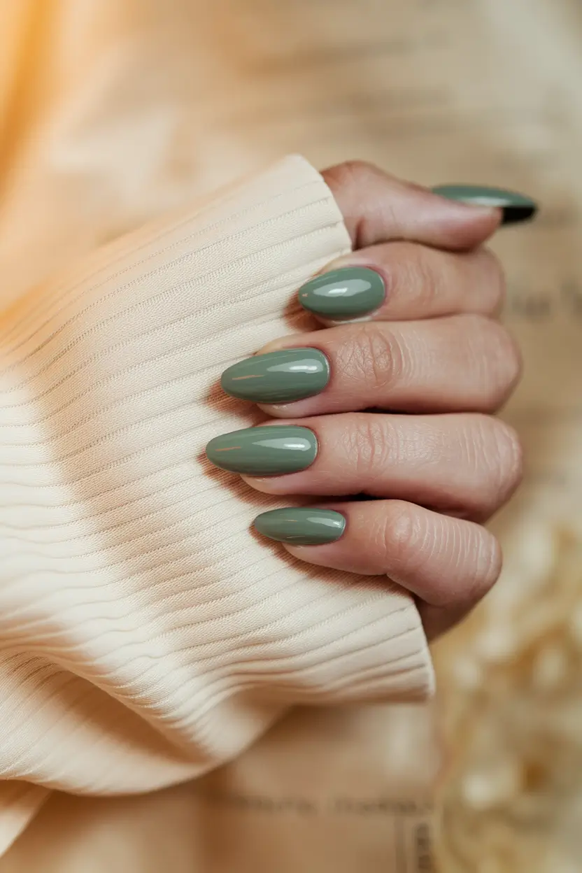 fall nail colors medium skin Dusty Olive Green for Earthy Simplicity