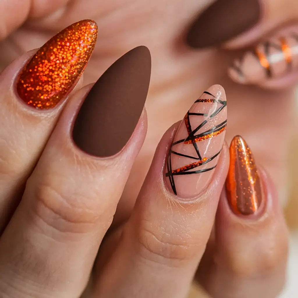 fall nail colors medium skin Matte Cocoa and Copper Glitter for Fall Drama