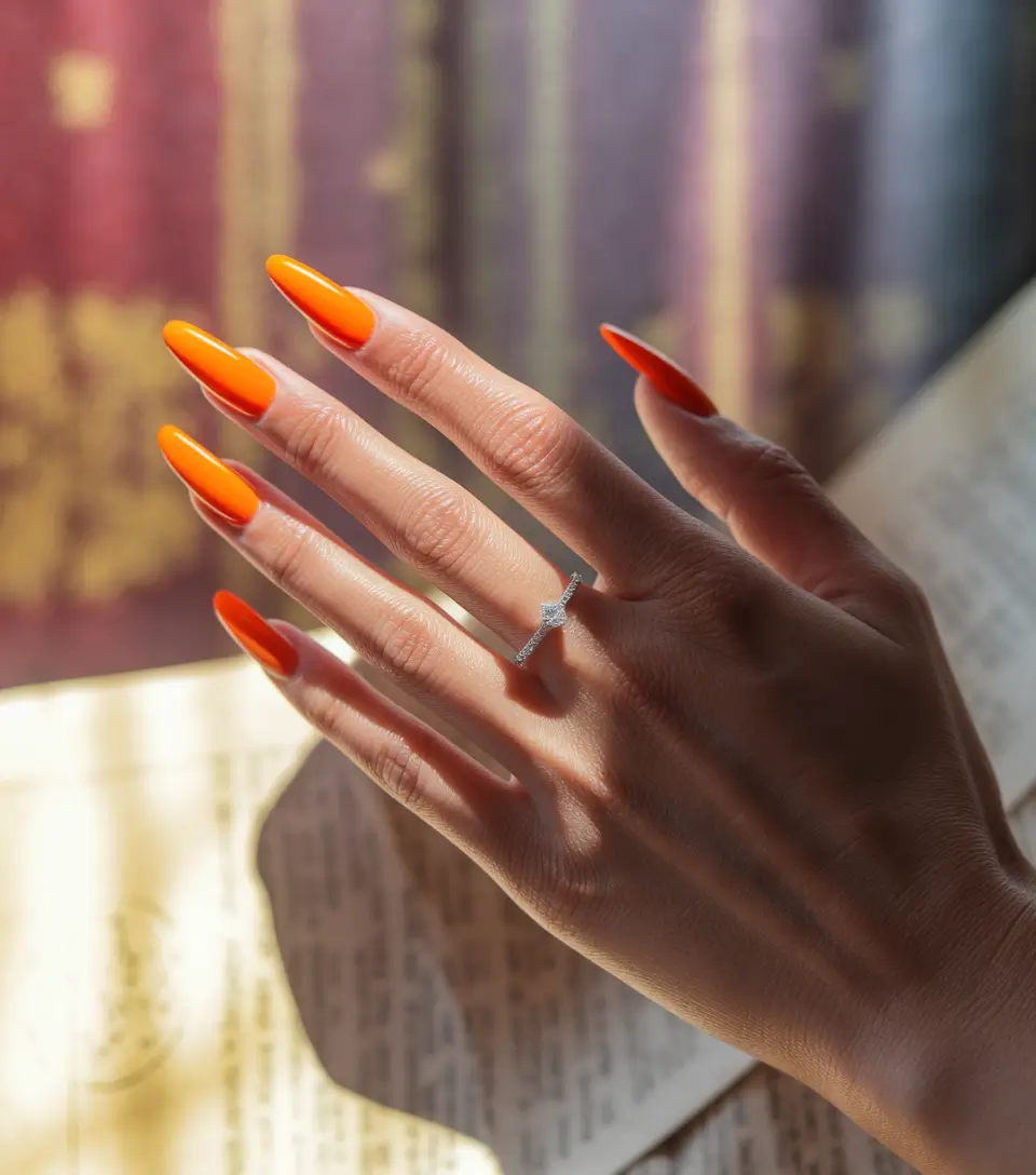 fall nail colors medium skin Vibrant Tangerine Almonds for a Bold Twist