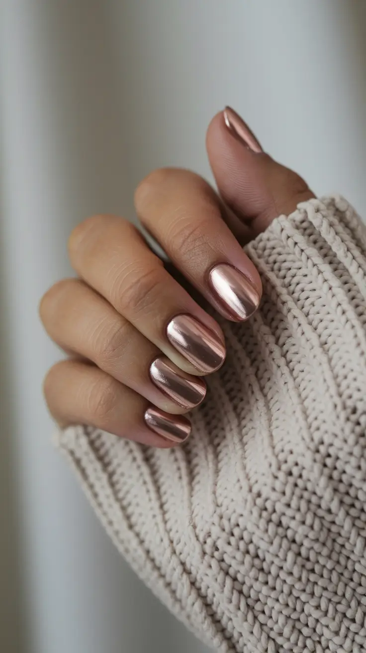 fall nail colors medium skin Rose Gold Chrome Shorties for Cozy Glow