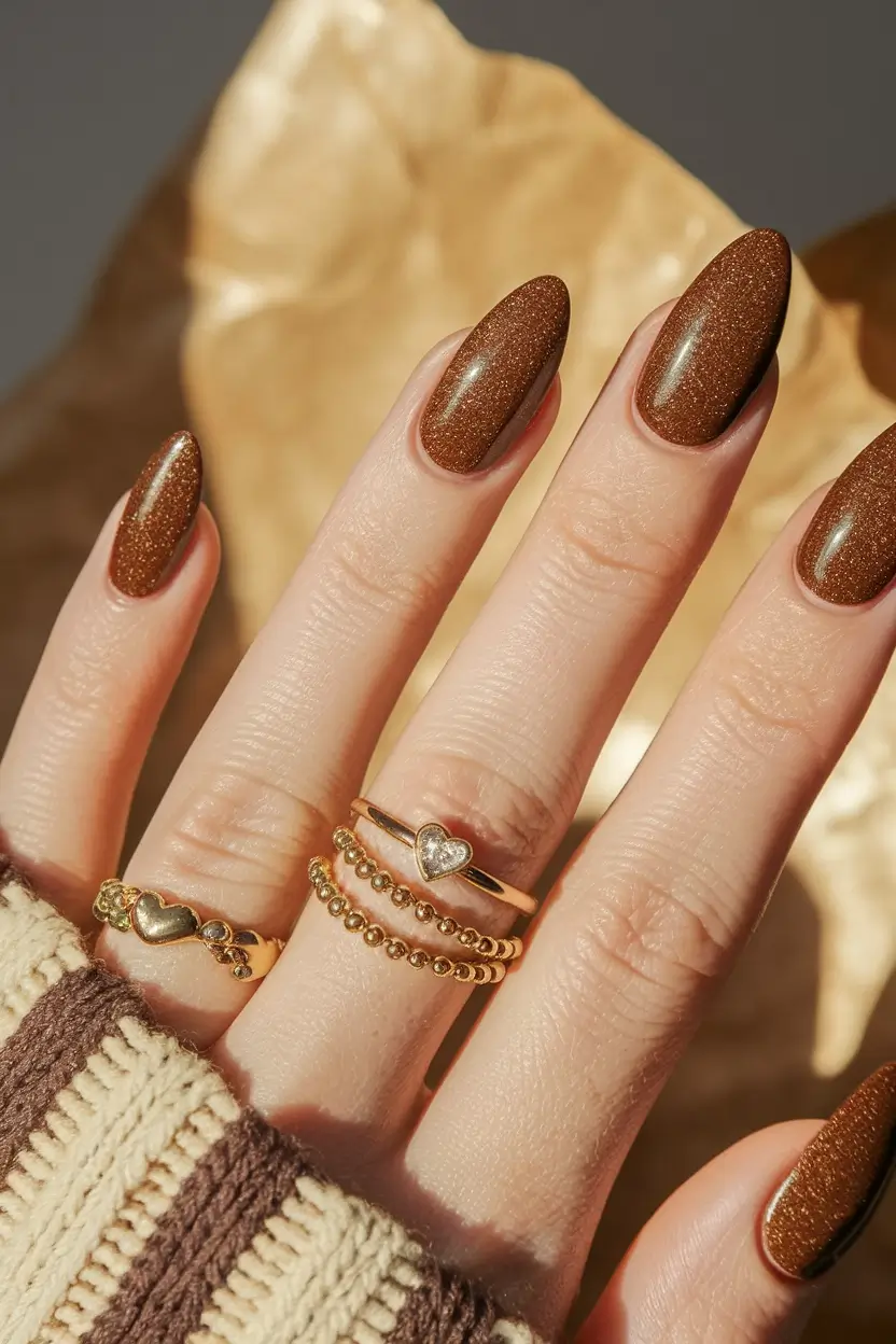fall nail colors medium skin Sparkling Cocoa Almonds for Fall Texture Play
