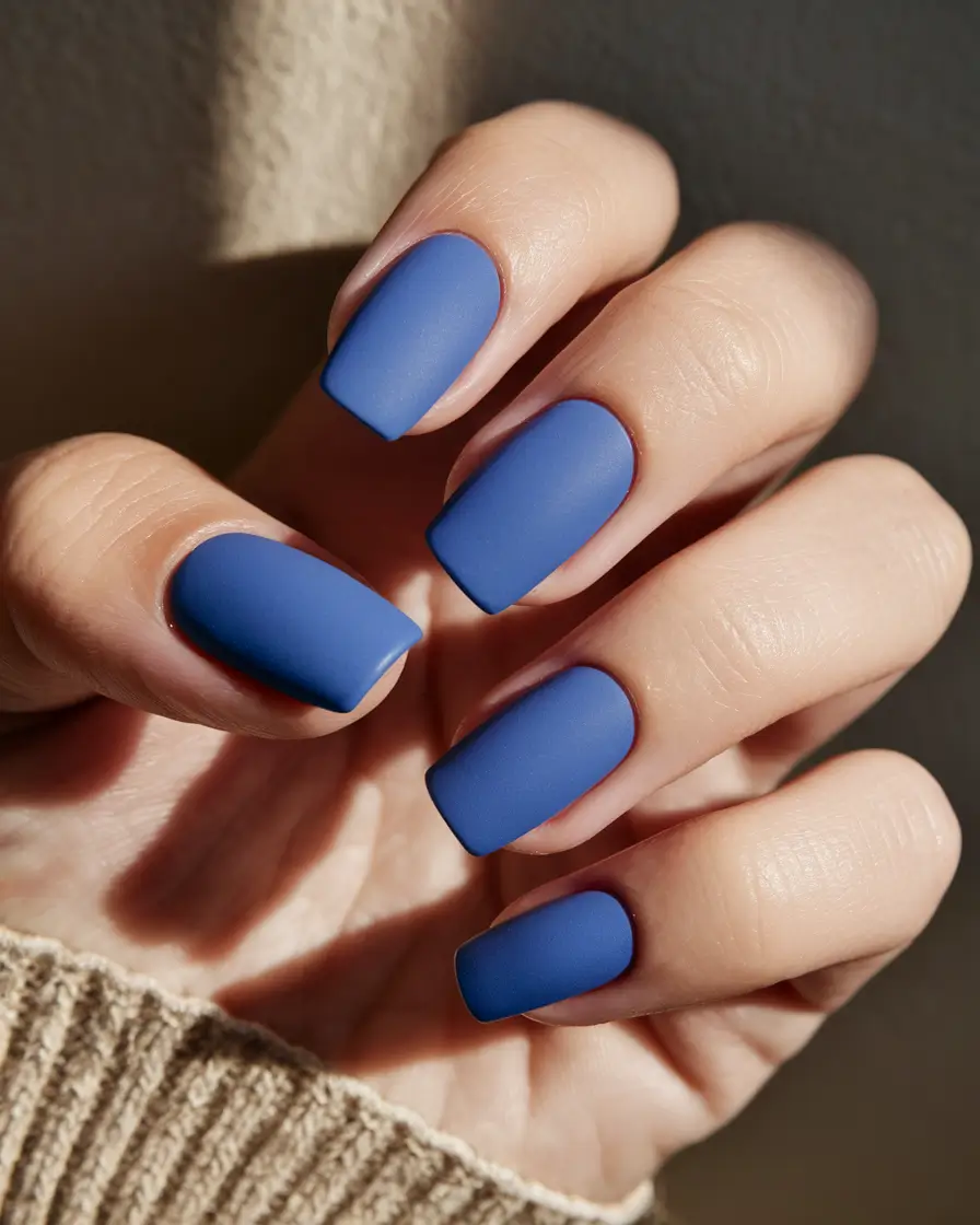 fall nail colors medium skin Soft Matte Blue for Unexpected Fall Cool