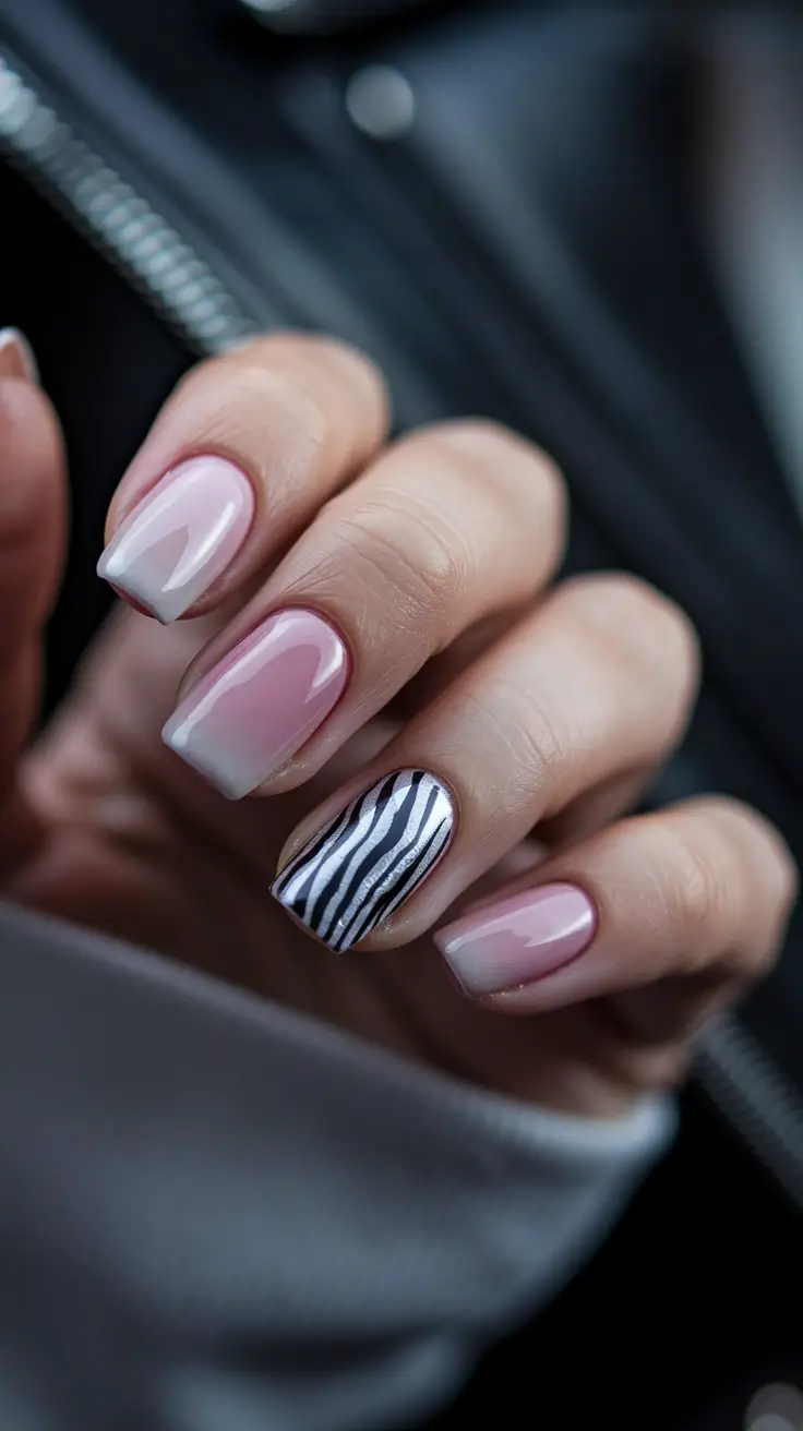 fall inspo nails 2025 blush fade zebra accent