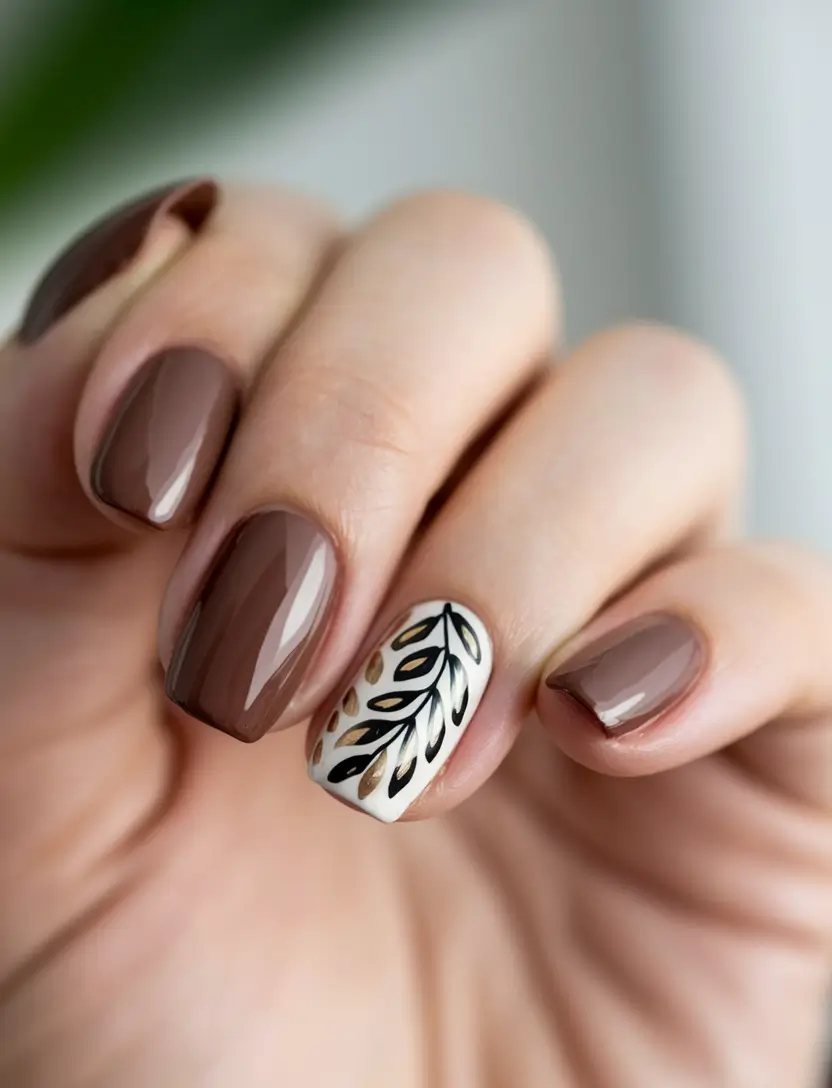 fall inspo nails 2025 leafy neutrals