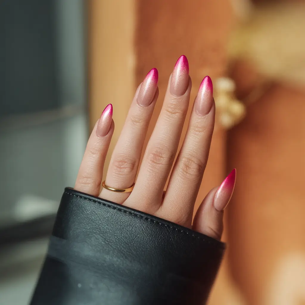 fall inspo nails 2025 frosted pink chrome glow