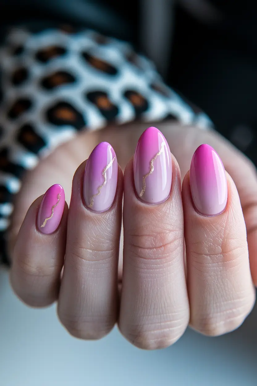 fall ombre nails ideas acrylic Pink Fade with Gold Veins