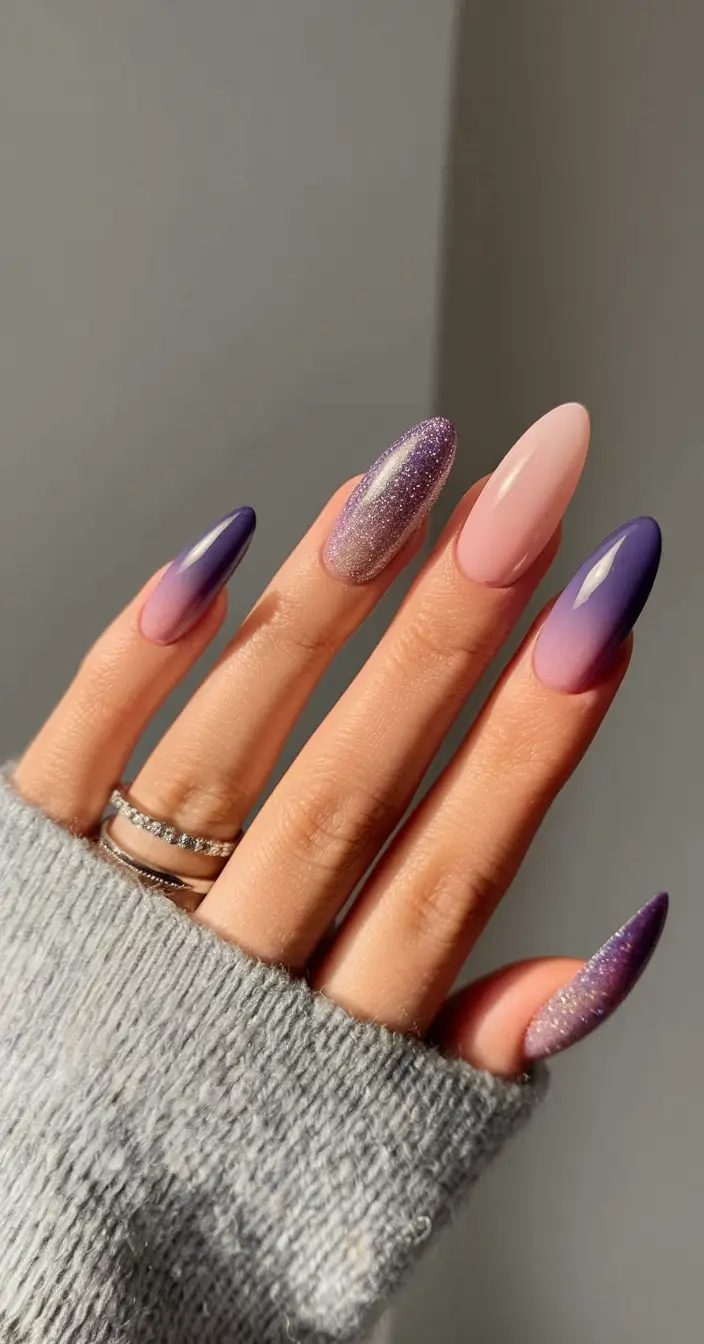 fall ombre nails ideas brown Lavender Sparkle Ombré