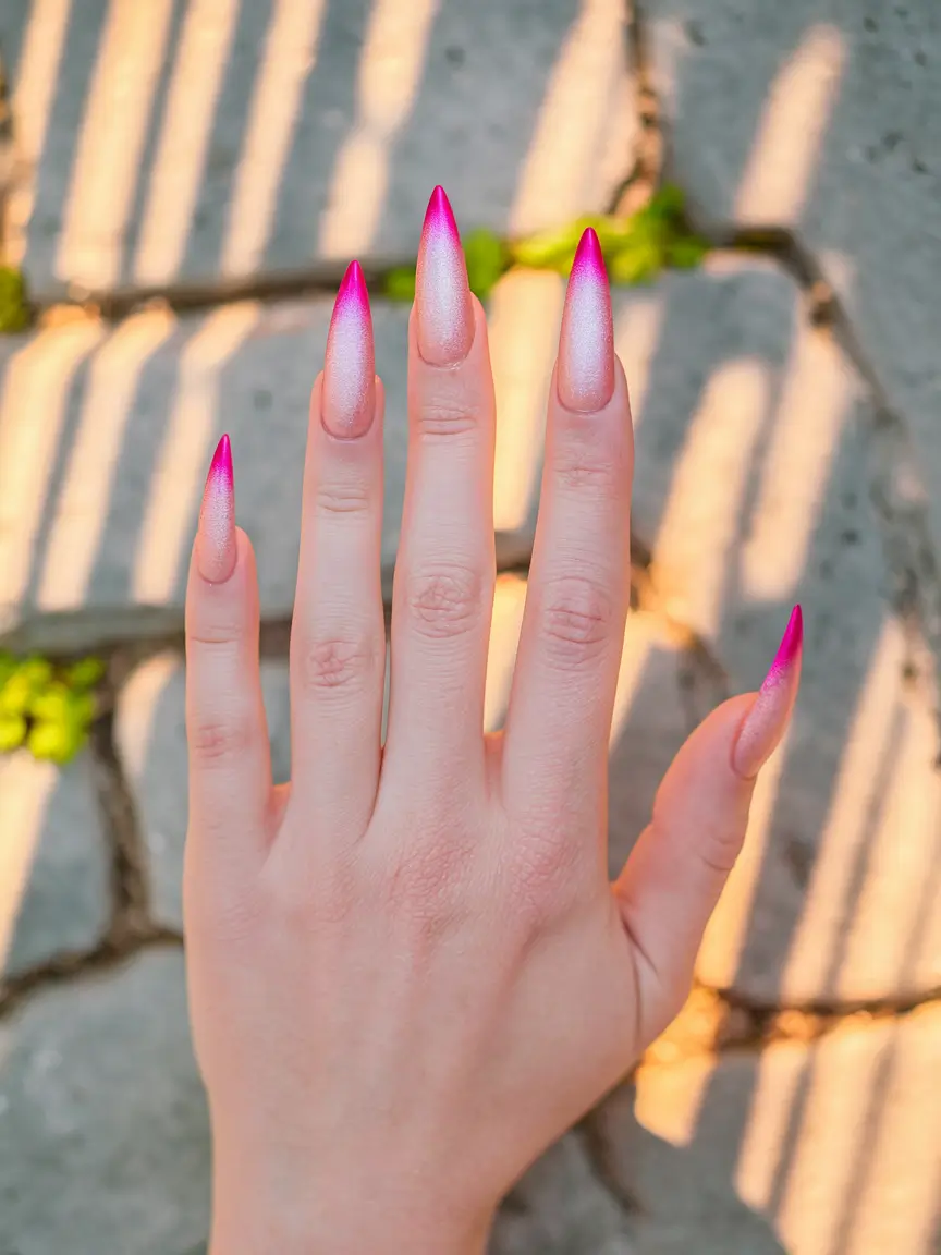 fall ombre nails ideas 2025 Neon Pink Fade