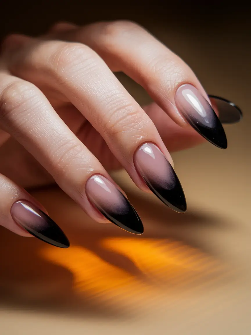 fall ombre nails Classic Black Ombre Elegance