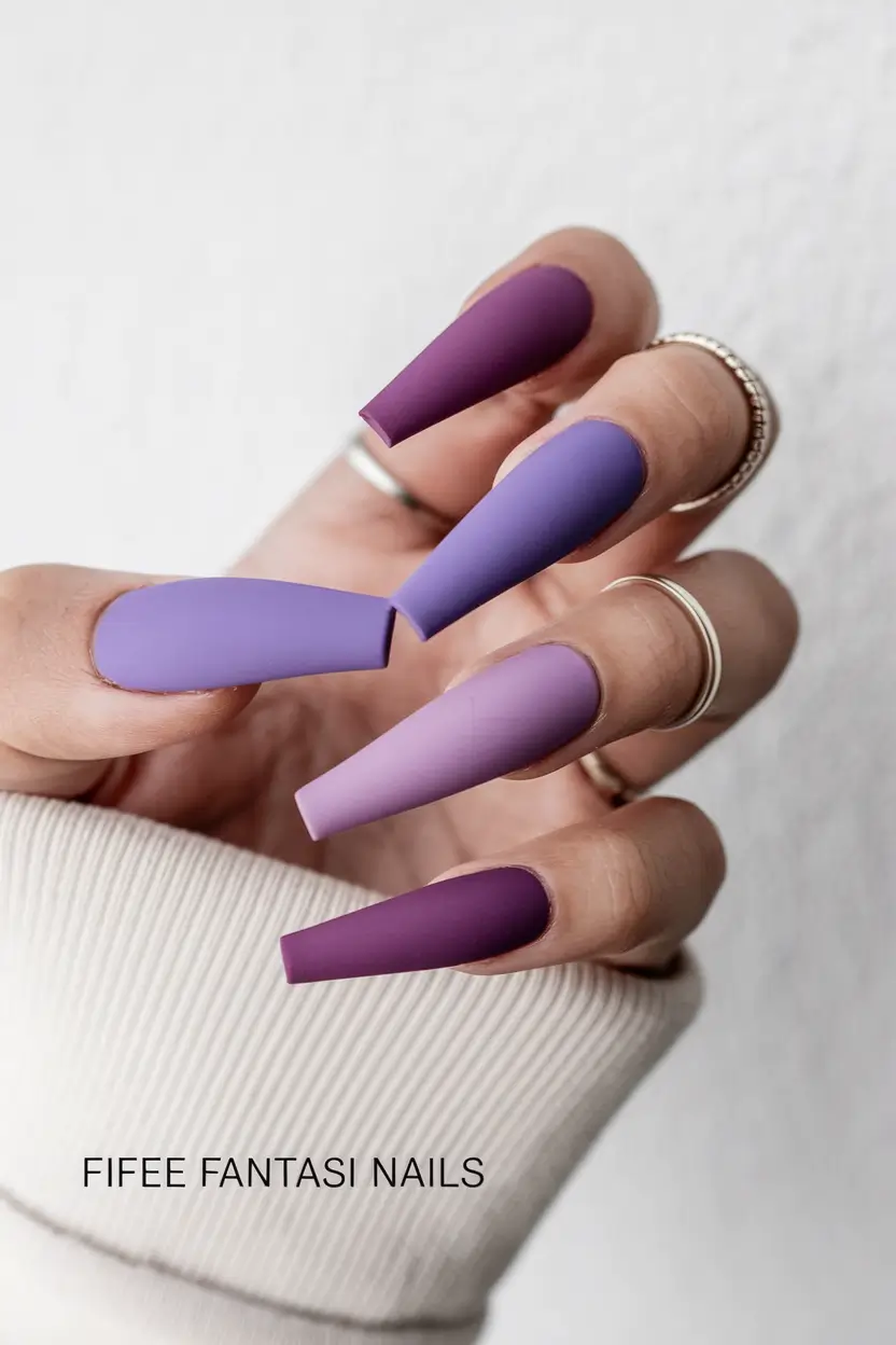 fall ombre nails ideas burgundy Violet to Plum Matte Gradient