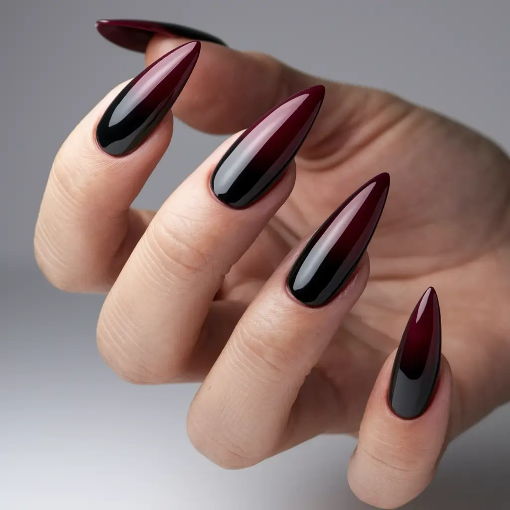 fall ombre nails ideas burgundy Deep Burgundy Meets Midnight Black