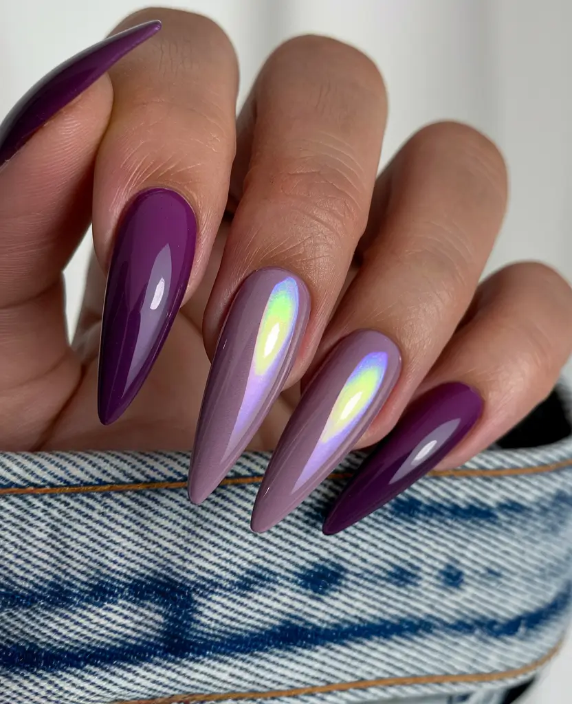 fall ombré nails 2025 Iridescent Purple Ombré