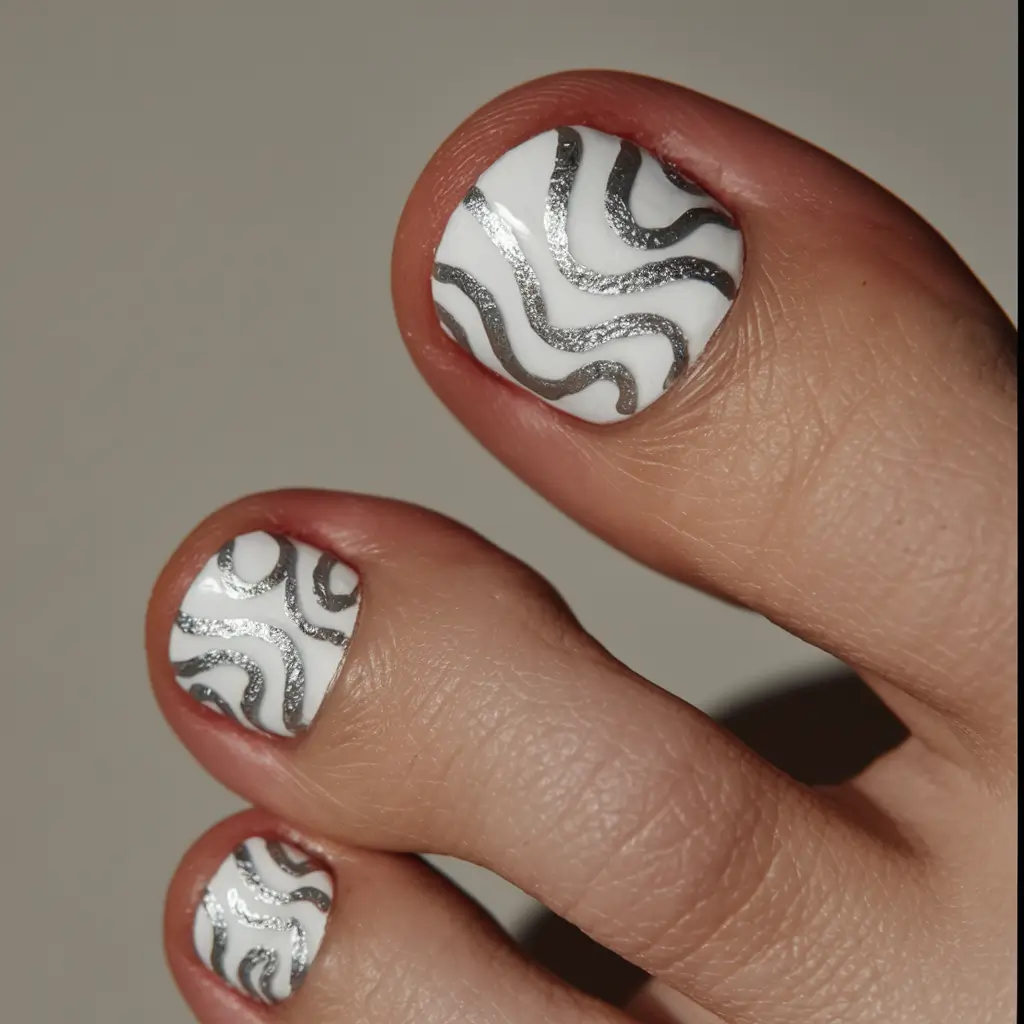 fall toe nail colors 2025 Silver Swirl Sophistication