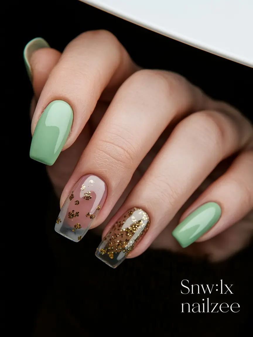 popular fall nail colors 2025 Mint Green with Glitter Accents