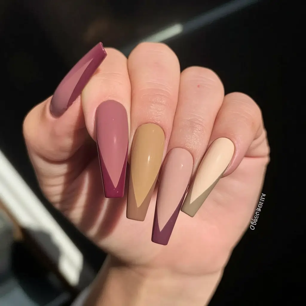popular fall nail colors 2025 Modern Mauve Geometry