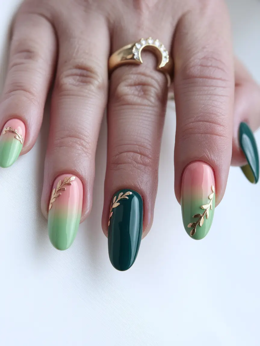 popular fall nail colors 2025 Botanical Green Gradient