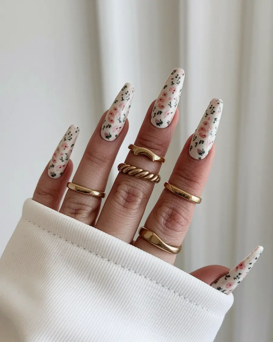 fall nail trends 2025 square Romantic Rose Garden