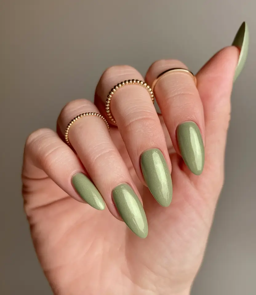 fall nail trends 2025 short Satin Green Glow