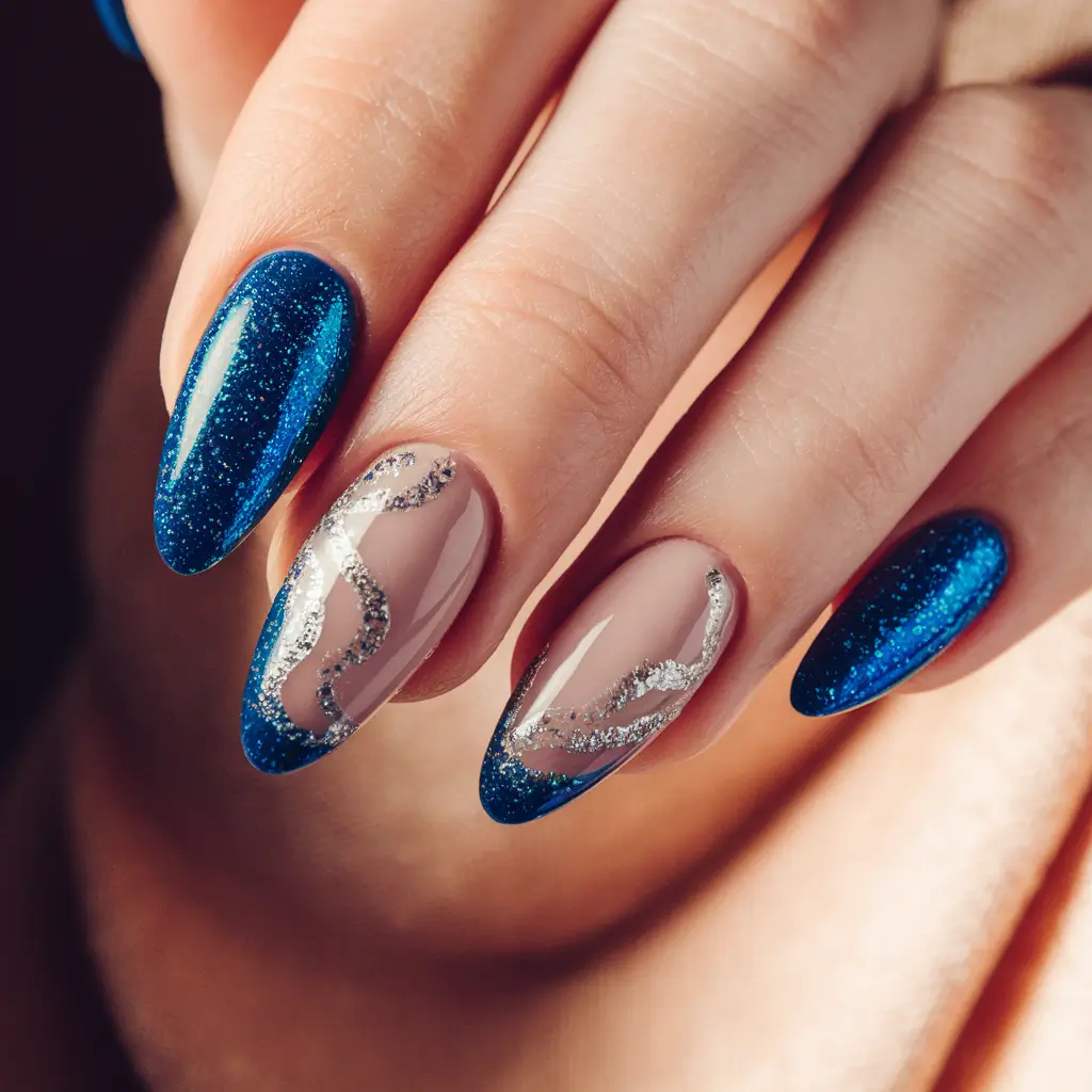 navy blue fall nails Glitter Wave Energy
