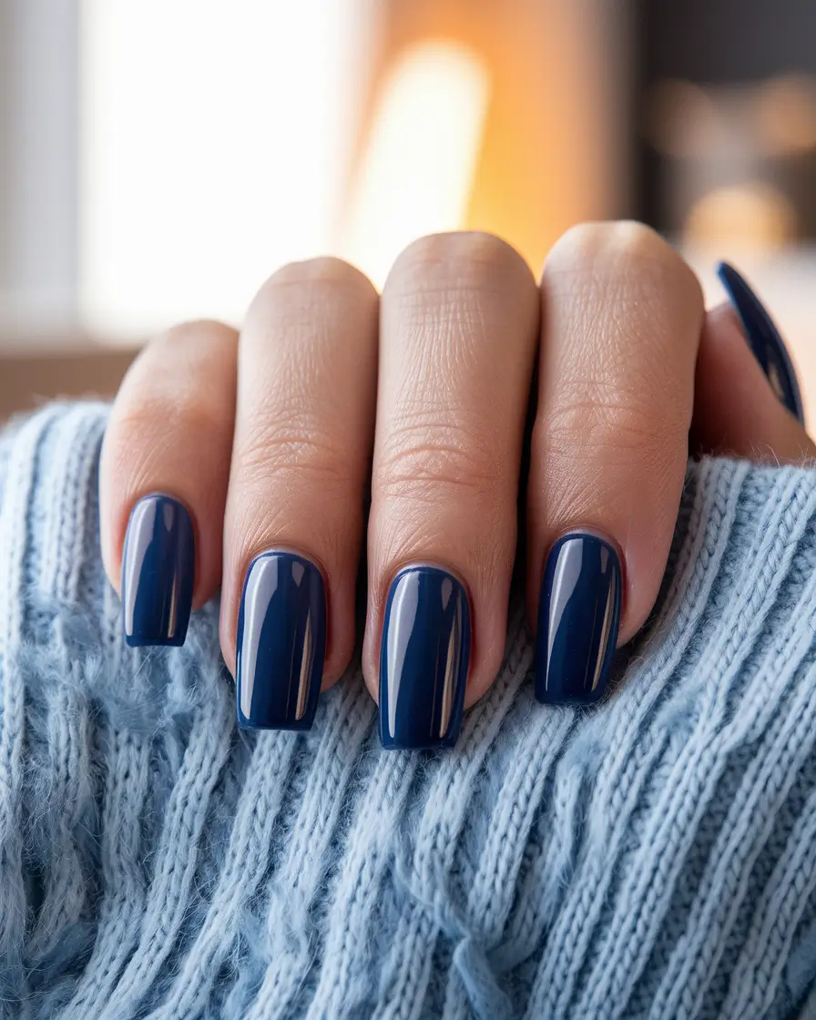 navy blue fall nails Cozy Knit Contrast