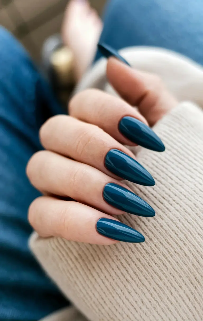 navy blue fall nails Pointed Perfection