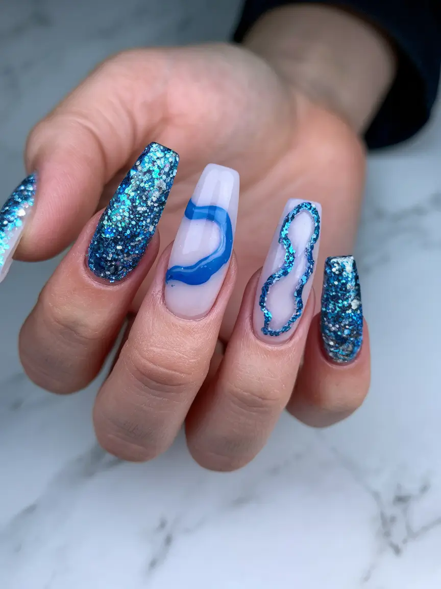 navy blue fall nails Blue Sparkle Fusion