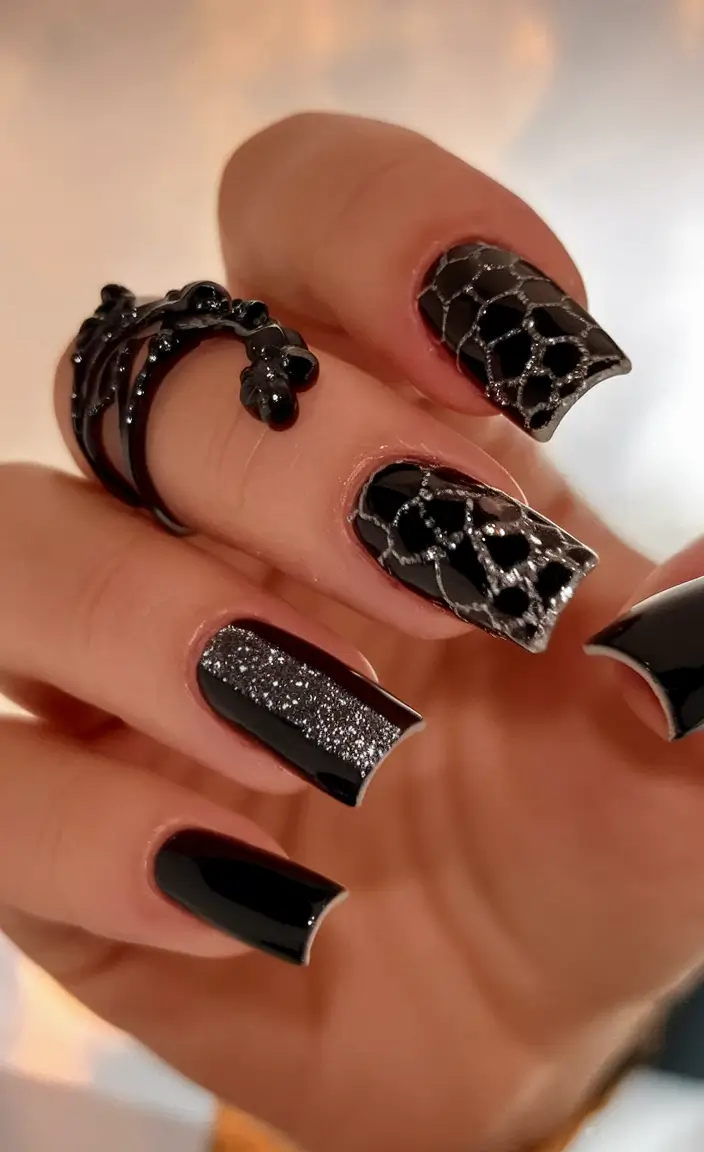 Stylish Black Fall Nails 2025 Gothic Silver Drama