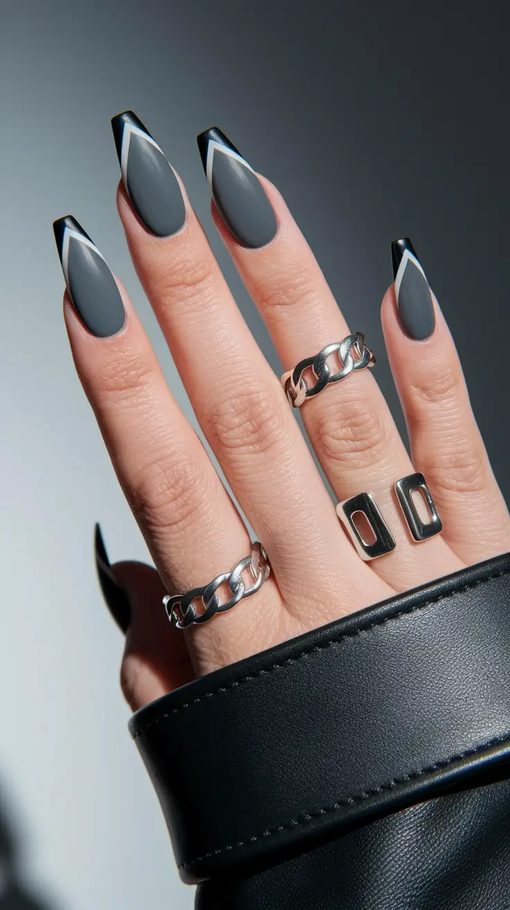 Stylish Black Fall Nails 2025 Edgy Chevron Tips
