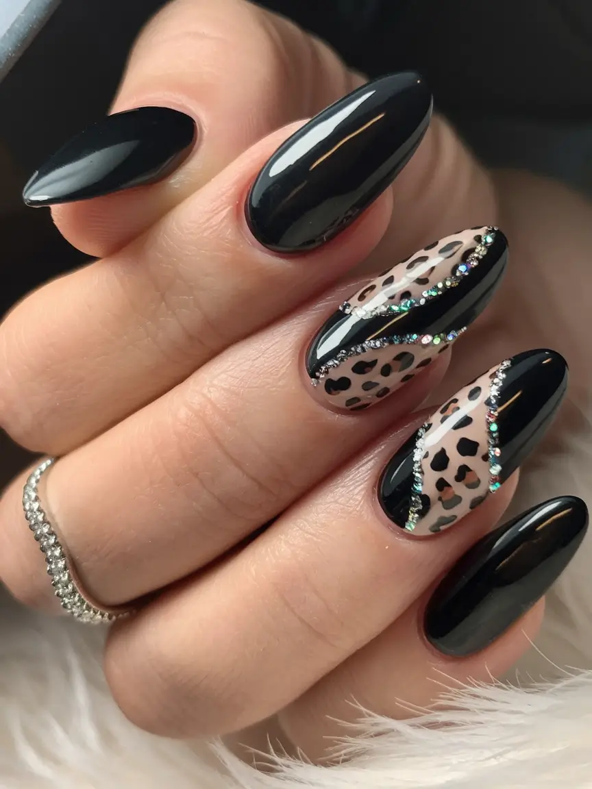 Stylish Black Fall Nails 2025 Leopard Luxe Accents