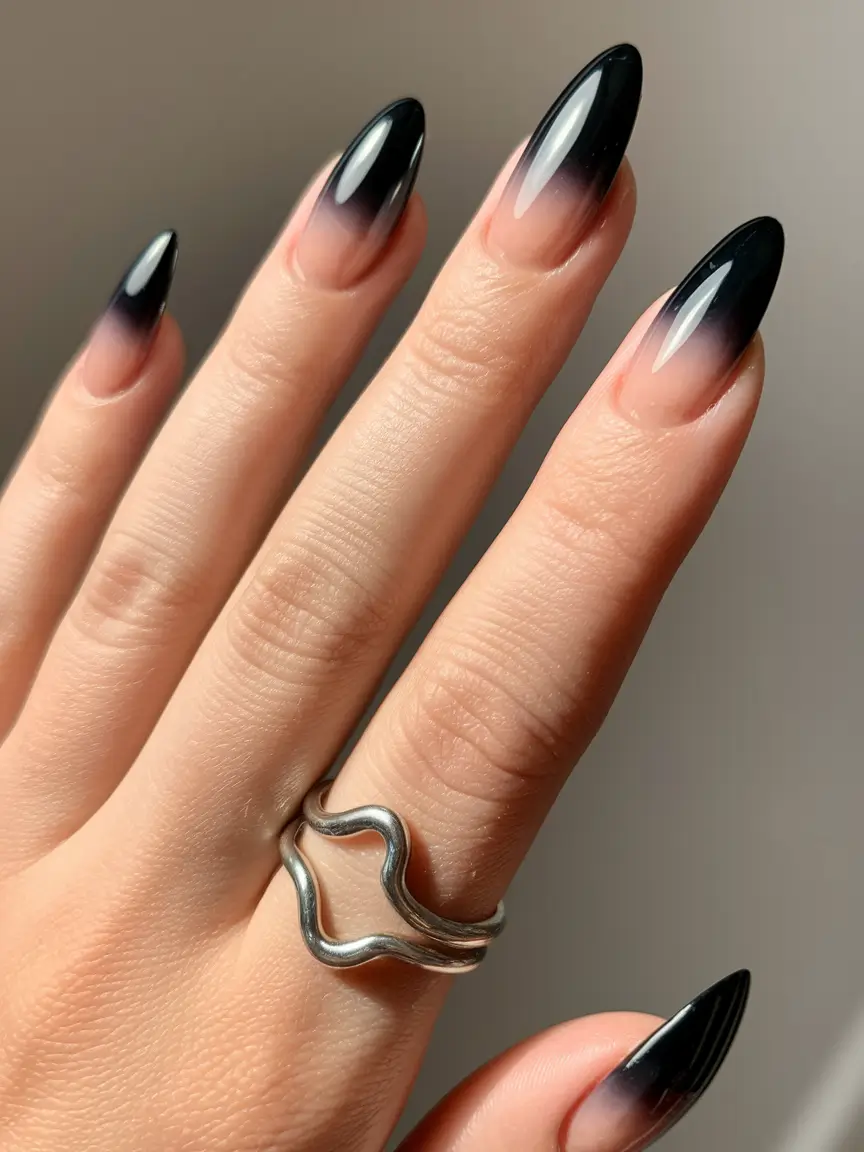 Stylish Black Fall Nails 2025 Black Fade Ombre