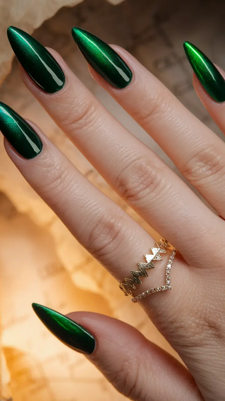 dark fall nails 2025 Emerald Glow Magic