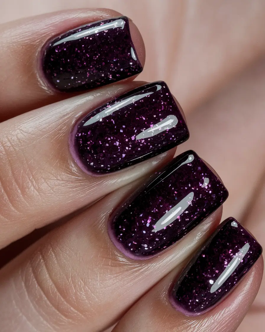 dark fall nails 2025 Sparkling Plum Shorties