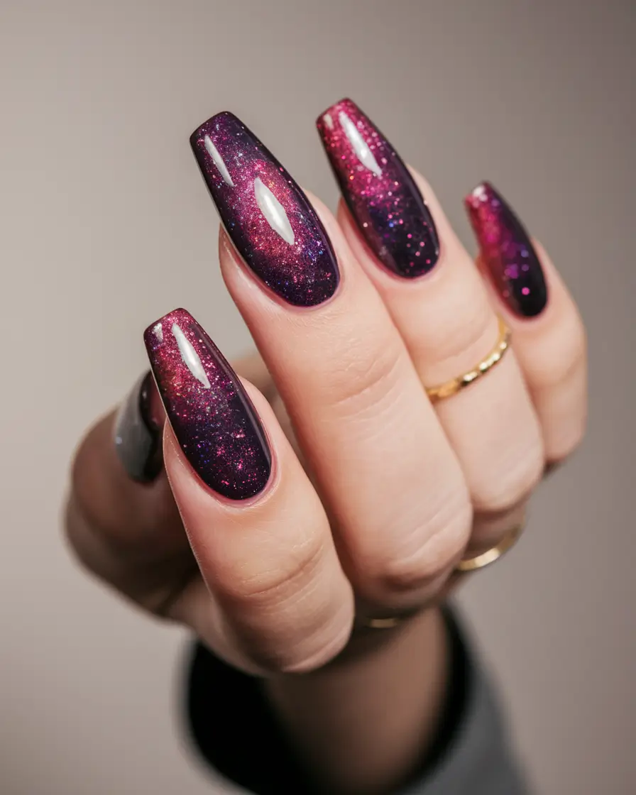 dark fall nails 2025 Galaxy Gradient Sparkle