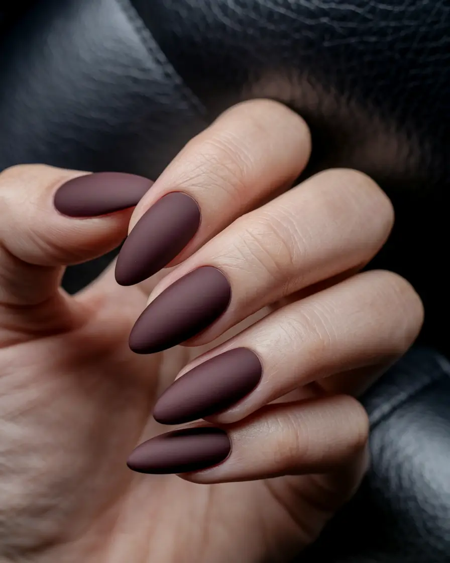dark fall nails 2025 Rich Cocoa Matte Almonds